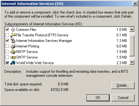 Select components under Internet Information Services