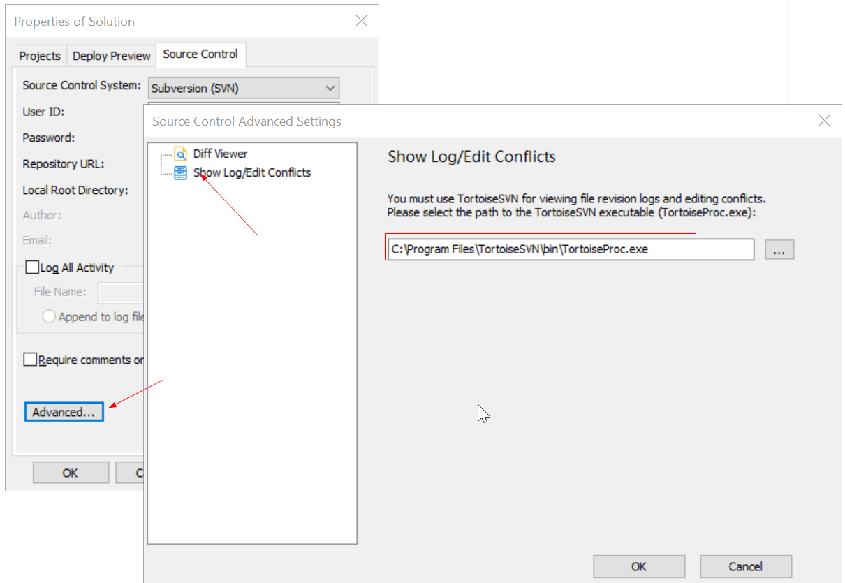 configure Show LogEdit Conflicts
