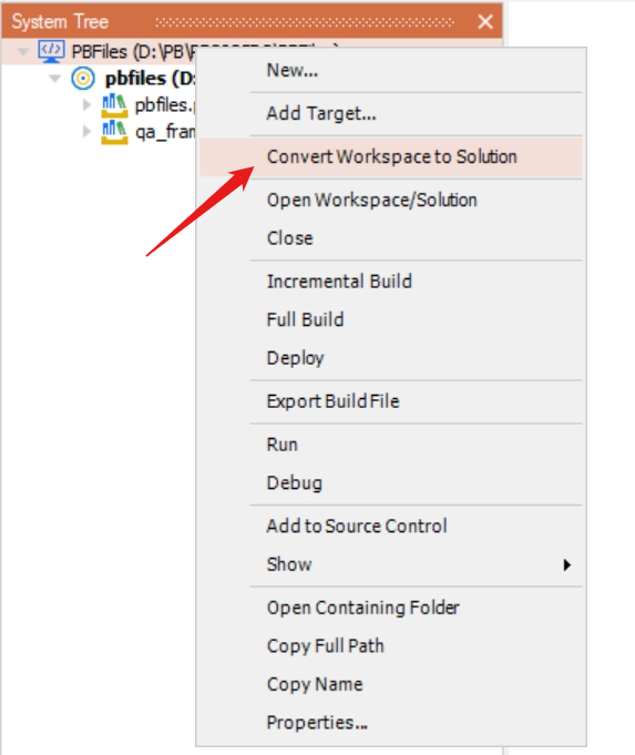 convert workspace to solution