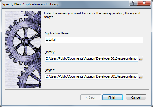 Specify the new application and library