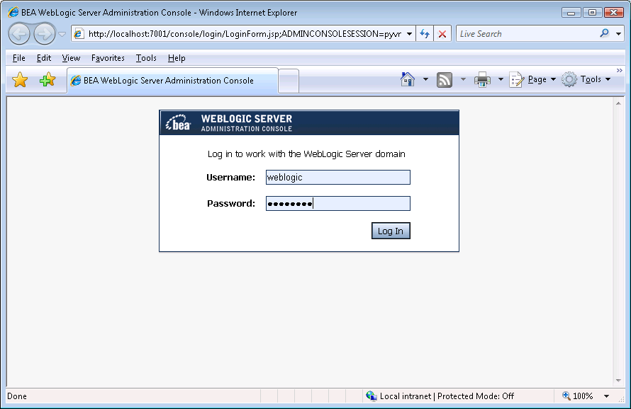 WebLogic Application Server Administration Console