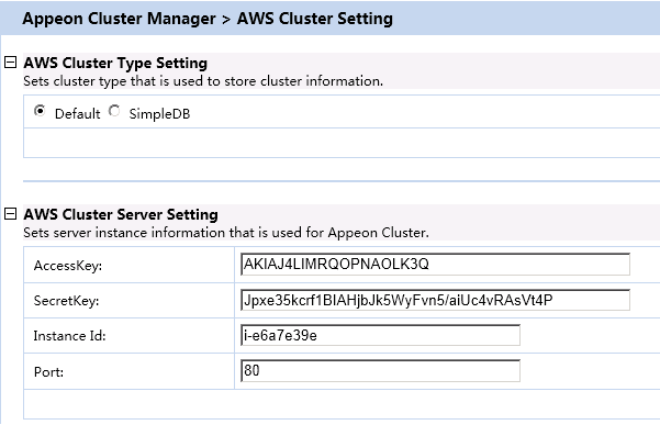 AWS cluster settings