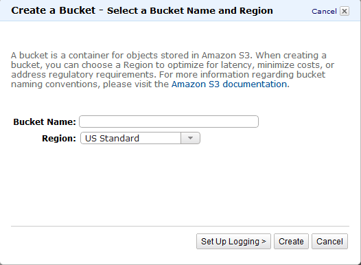 Create a Bucket – Select a Bucket Name and Region