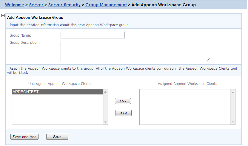 Add Appeon Workspace Group