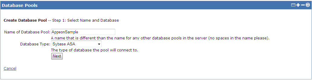 Specify Name and Database