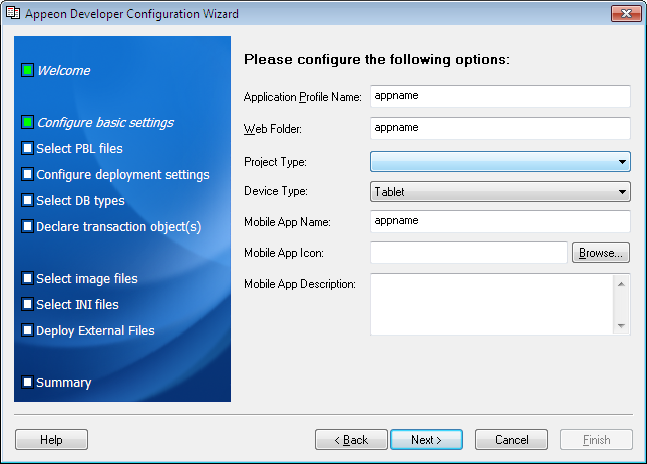 Configure basic settings of an application