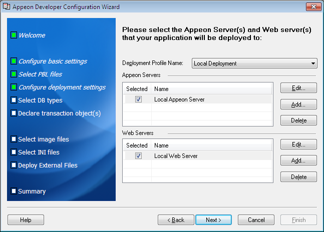 Select the Appeon Server and Web server