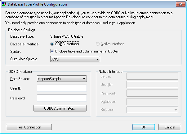 Database Type Profile Configuration