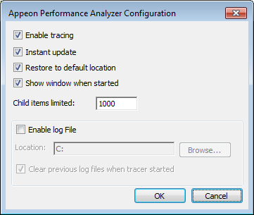 Appeon Performance Analyzer Configuration dialog