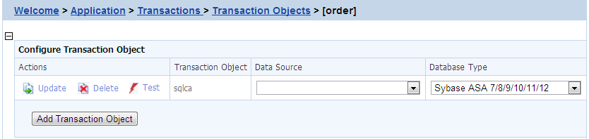 Configuring transaction object mappings for an application
