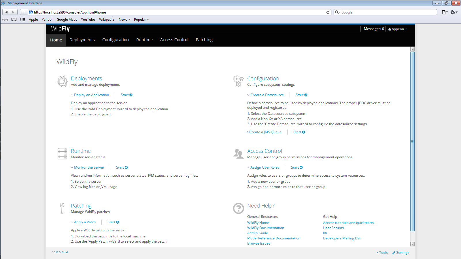 WildFly Management Interface main page