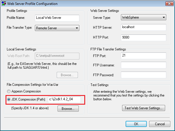 Web server profile configuration in PowerServer Toolkit