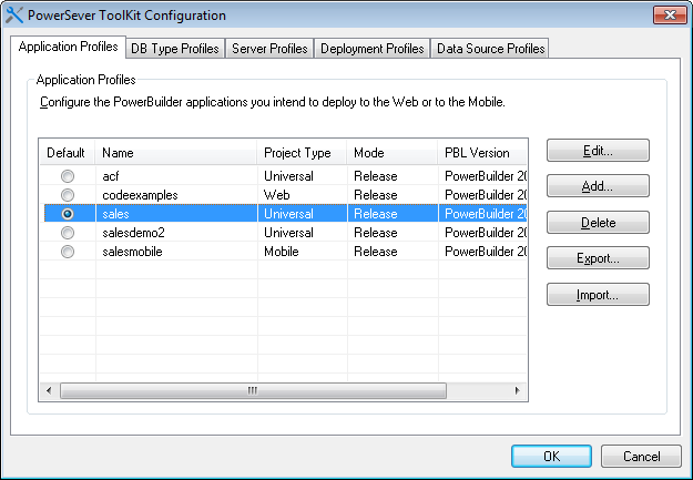 PowerServer Toolkit Configuration Window