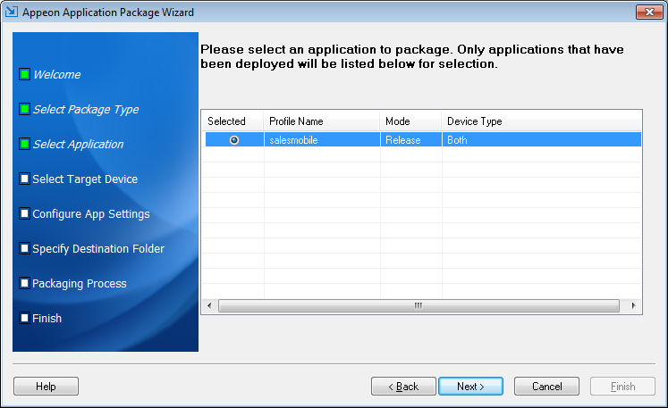 Select apps to be packaged