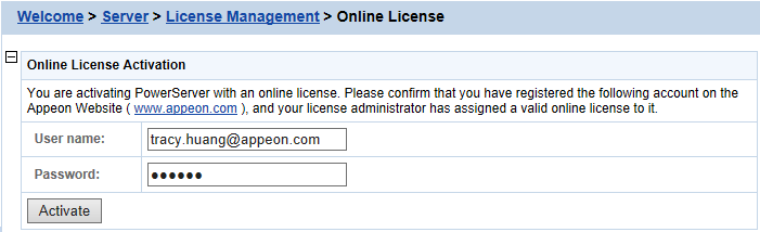 Online License Activation