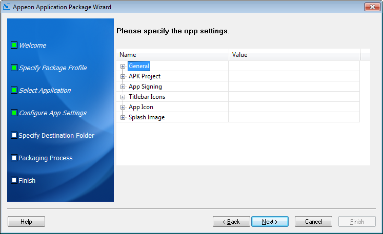 Configure parameters for the Android APK file