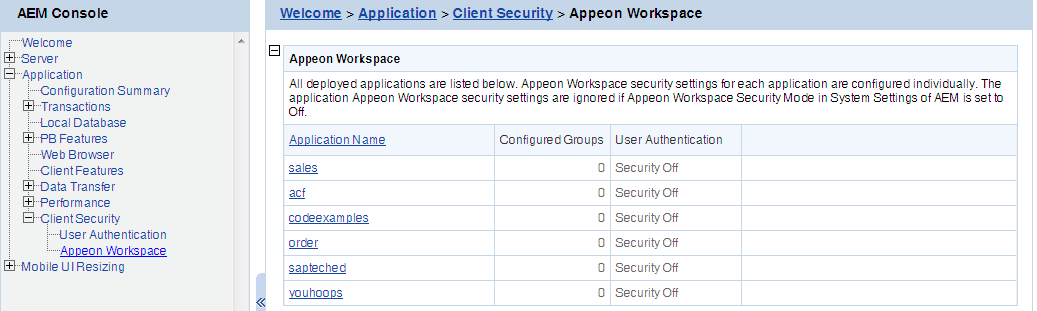 Appeon Workspace application security