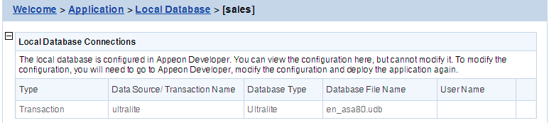 Local database connections for an application