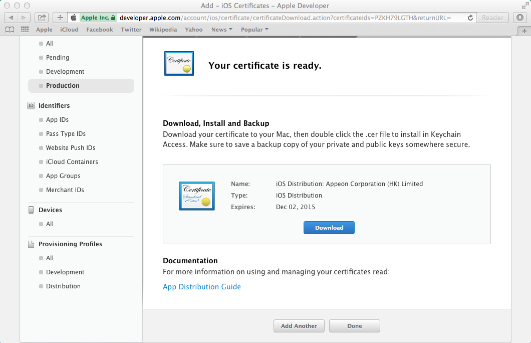 Download Distribution Certificate