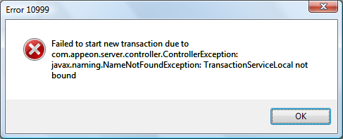 Error 10999 - failed to start new transaction