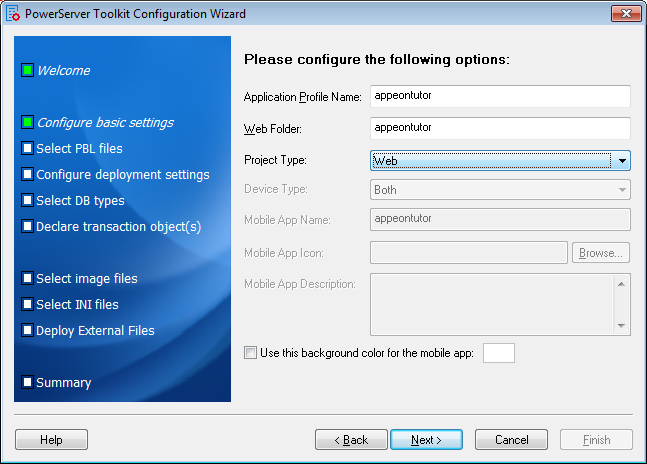 Configure basic settings window