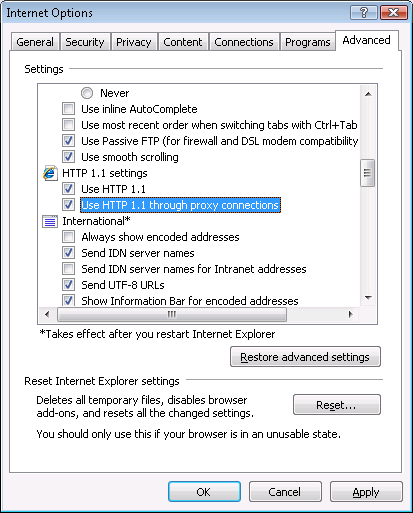 Proxy connection settings