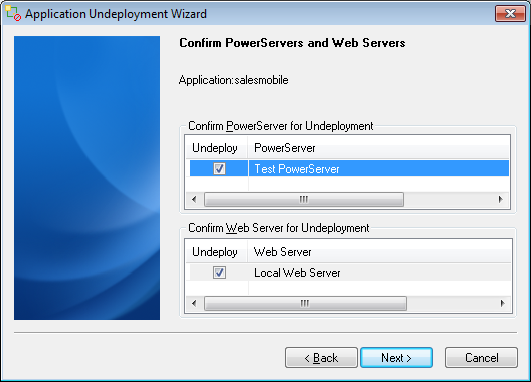 Ready to Undeploy Application window