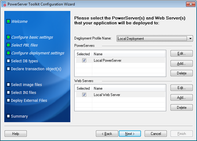Select the PowerServer(s) and Web Server(s)
