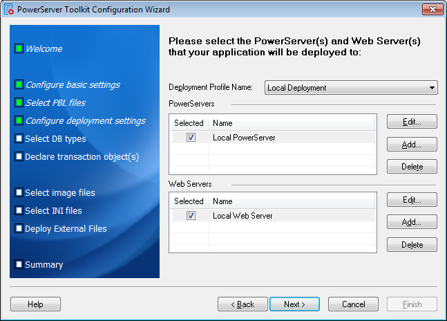 Select the PowerServer(s) and Web Server(s)