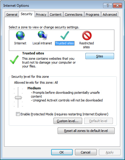 IE security settings