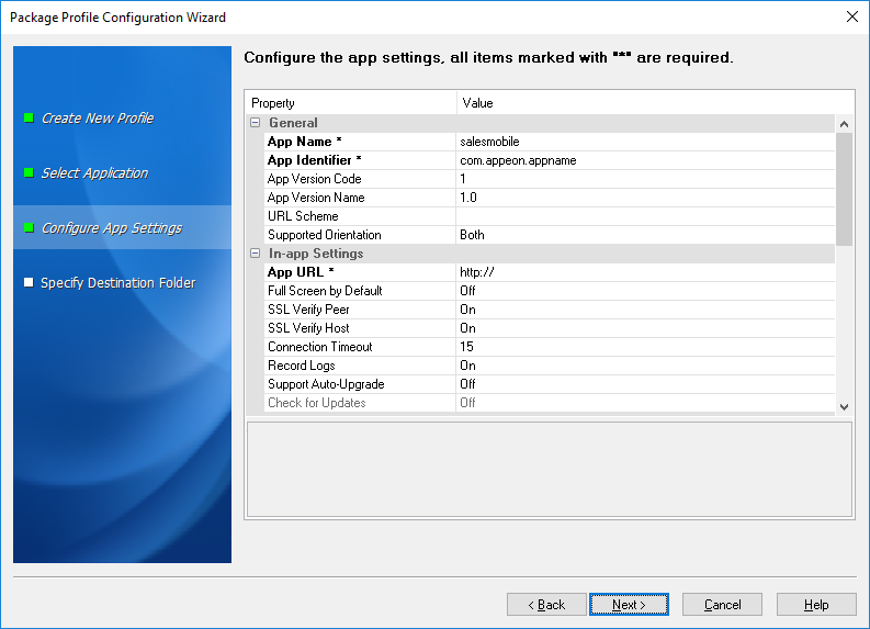 Configure parameters for the Android project