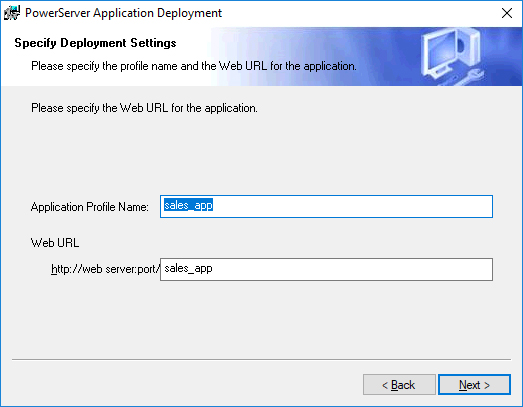 Specify Application Profile Name and Application URL