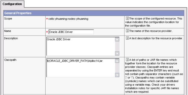 JDBC driver provider and driver file
