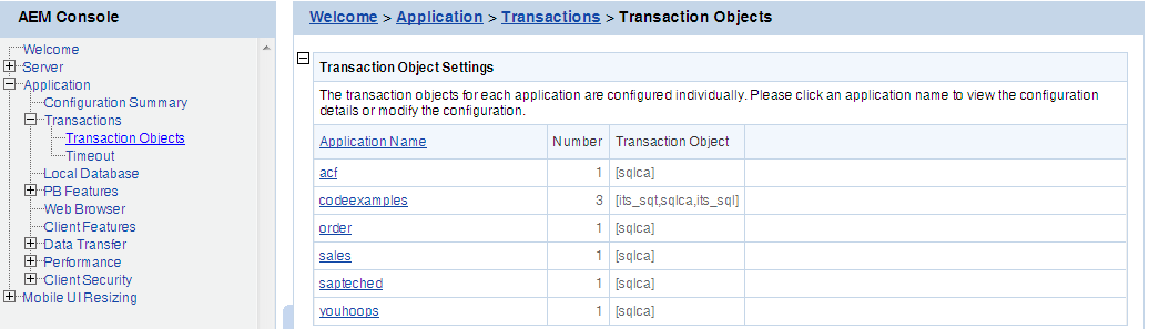 Applications with transaction objects